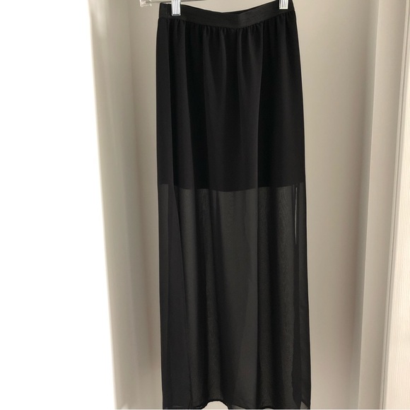 H&M Skirts Hm Divided Basic Black Sheer Maxi Skirt With Side Slits